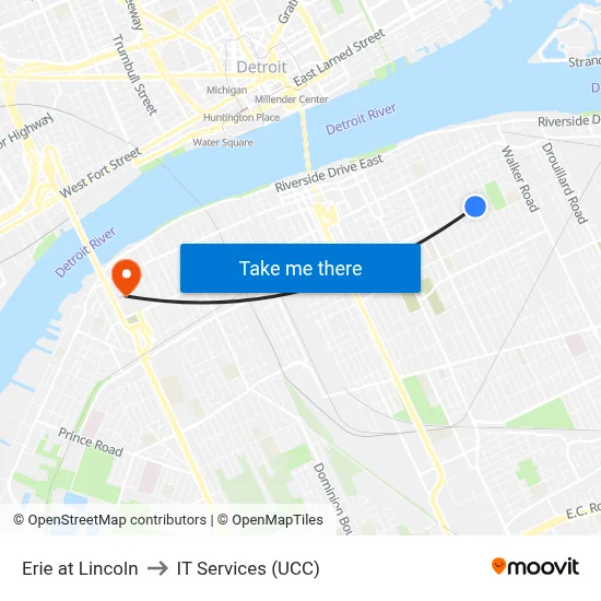 Erie at Lincoln to IT Services (UCC) map