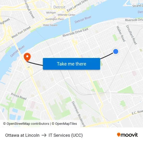 Ottawa at Lincoln to IT Services (UCC) map