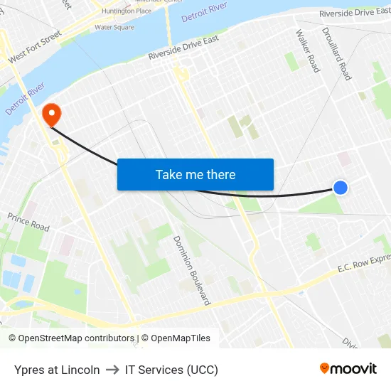 Ypres at Lincoln to IT Services (UCC) map