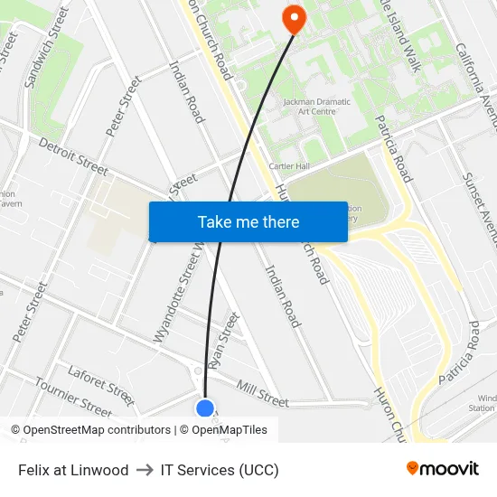 Felix at Linwood to IT Services (UCC) map