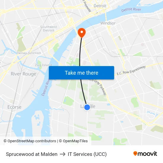 Sprucewood at Malden to IT Services (UCC) map