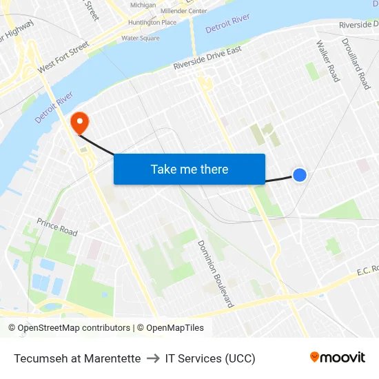 Tecumseh at Marentette to IT Services (UCC) map