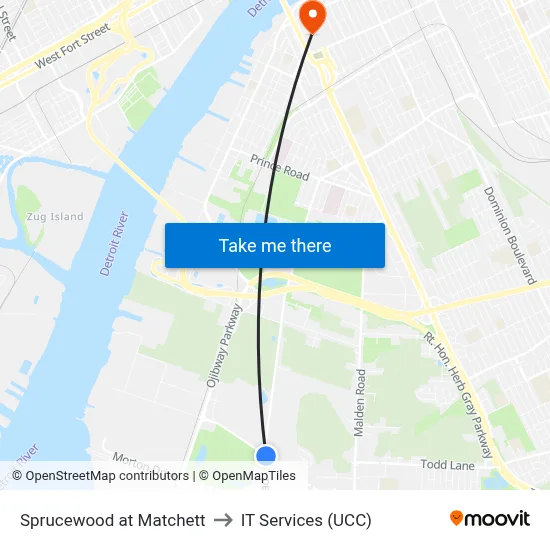 Sprucewood at Matchett to IT Services (UCC) map