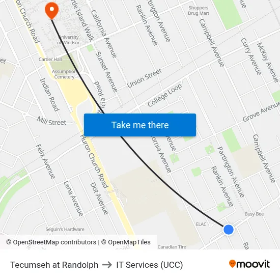 Tecumseh at Randolph to IT Services (UCC) map