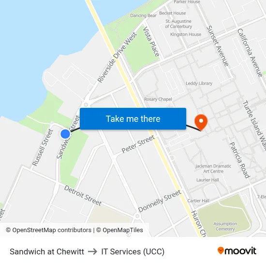 Sandwich at Chewitt to IT Services (UCC) map