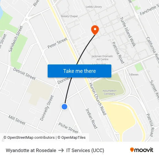 Wyandotte at Rosedale to IT Services (UCC) map