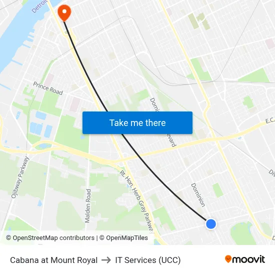 Cabana at Mount Royal to IT Services (UCC) map