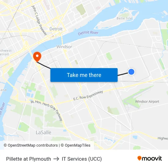 Pillette at Plymouth to IT Services (UCC) map