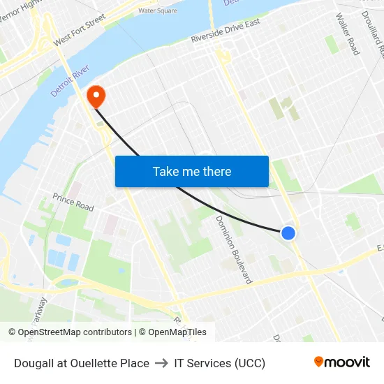 Dougall at Ouellette Place to IT Services (UCC) map