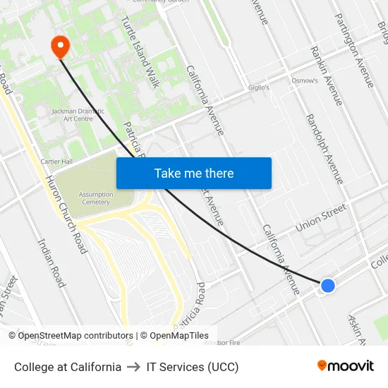 College at California to IT Services (UCC) map