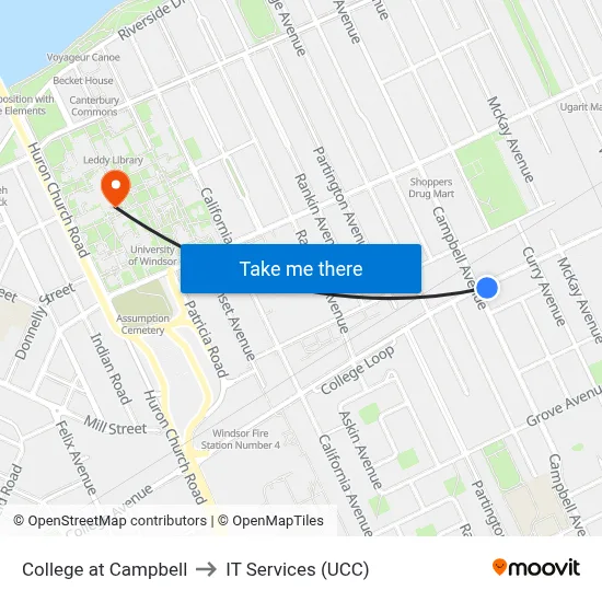College at Campbell to IT Services (UCC) map