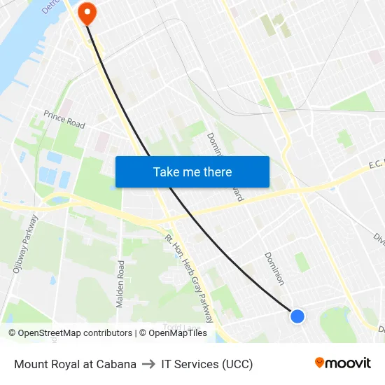 Mount Royal at Cabana to IT Services (UCC) map
