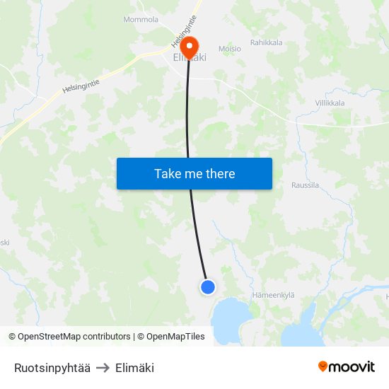 Ruotsinpyhtää to Elimäki map