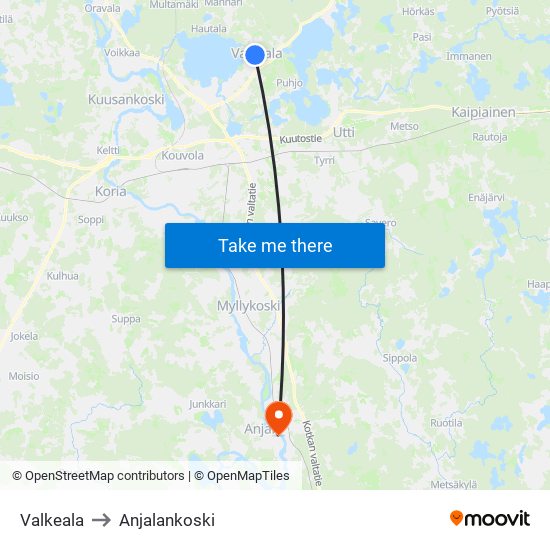 Valkeala to Anjalankoski map