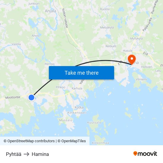 Pyhtää to Hamina map