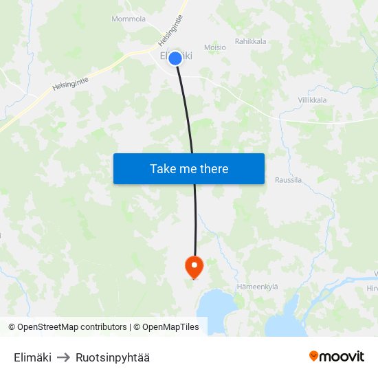 Elimäki to Ruotsinpyhtää map