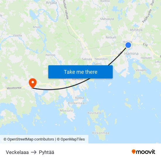 Veckelaaa to Pyhtää map