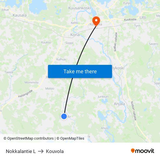 Nokkalantie L to Kouvola map