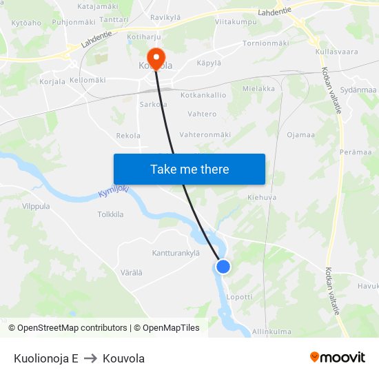 Kuolionoja E to Kouvola map