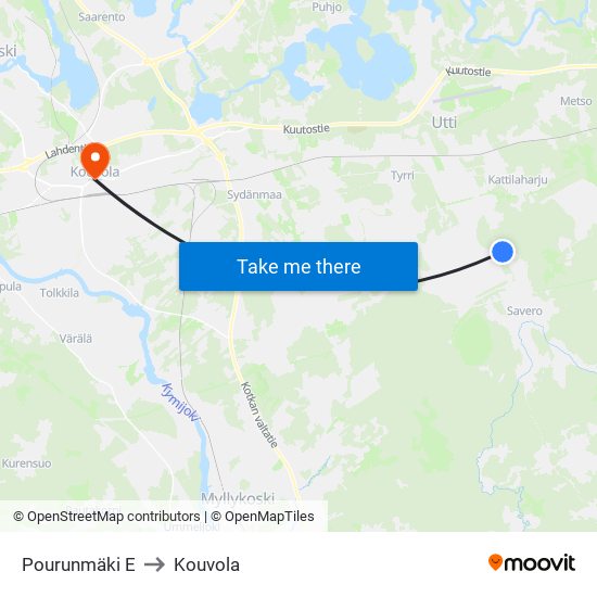 Pourunmäki E to Kouvola map