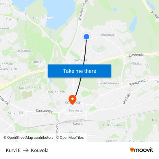 Kurvi E to Kouvola map