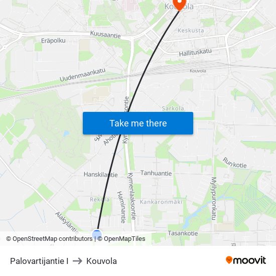 Palovartijantie I to Kouvola map