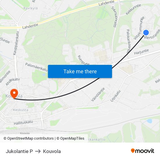 Jukolantie P to Kouvola map