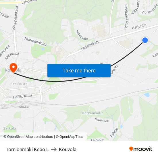 Tornionmäki Ksao L to Kouvola map