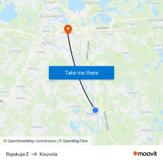 Rajakuja E to Kouvola map