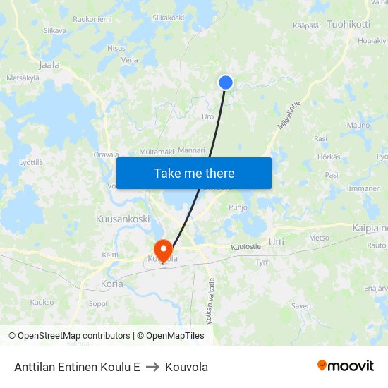Anttilan Entinen Koulu E to Kouvola map