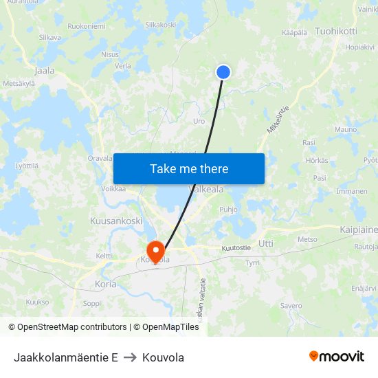 Jaakkolanmäentie E to Kouvola map