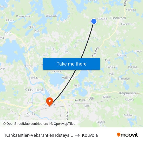 Kankaantien-Vekarantien Risteys L to Kouvola map