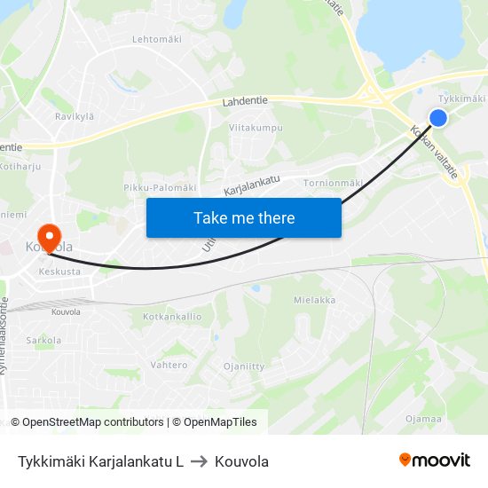 Tykkimäki Karjalankatu L to Kouvola map
