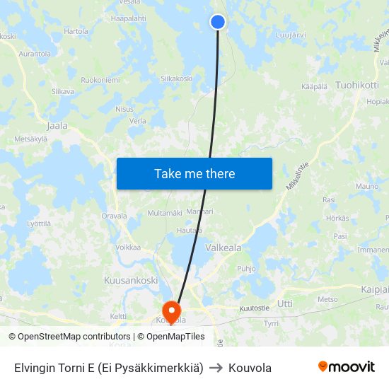 Elvingin Torni E (Ei Pysäkkimerkkiä) to Kouvola map