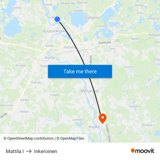 Mattila I to Inkeroinen map