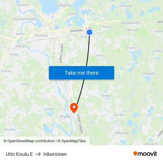 Utin Koulu E to Inkeroinen map