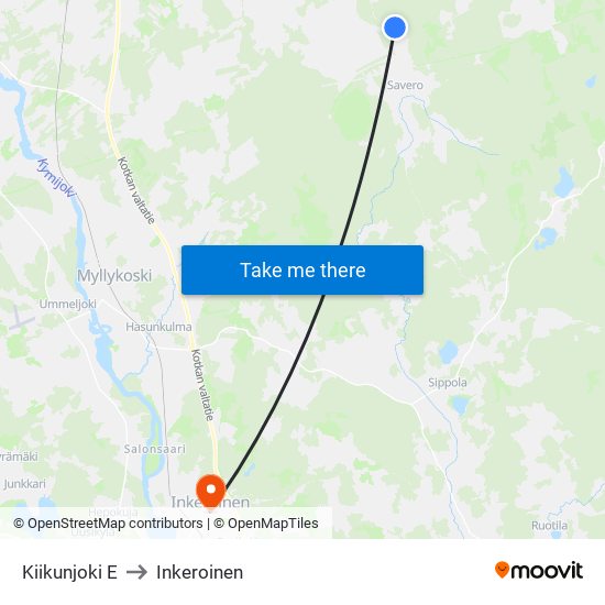 Kiikunjoki E to Inkeroinen map