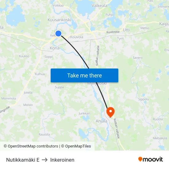 Nutikkamäki E to Inkeroinen map