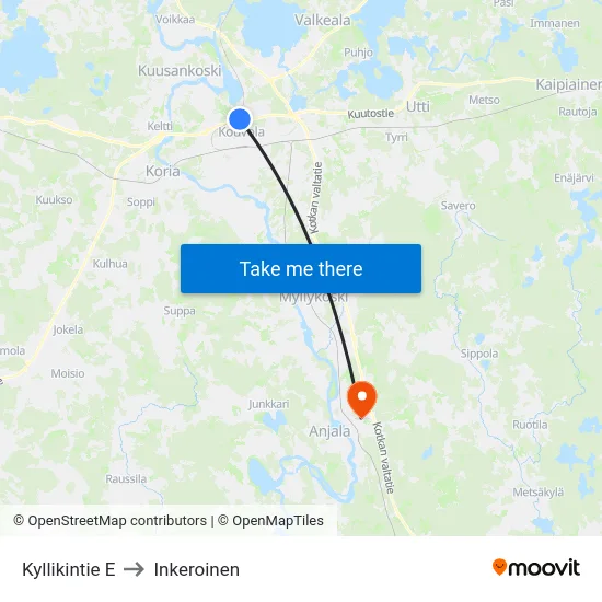 Kyllikintie E to Inkeroinen map