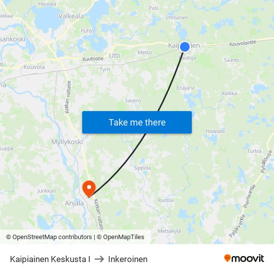 Kaipiainen Keskusta I to Inkeroinen map