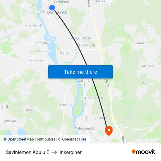 Saviniemen Koulu E to Inkeroinen map