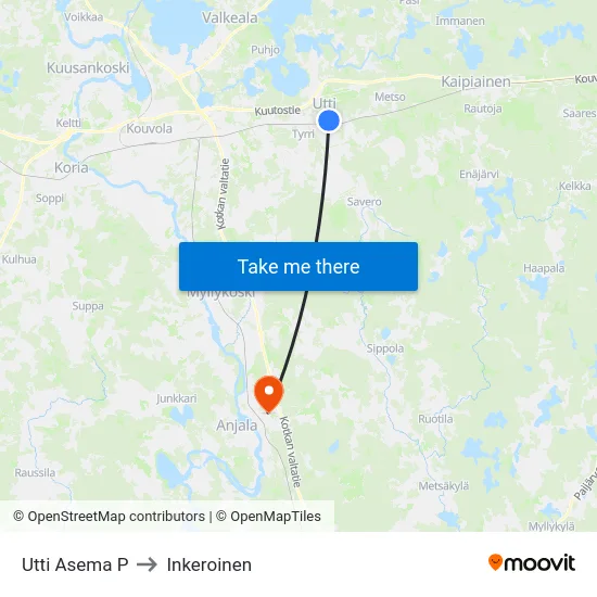 Utti Asema P to Inkeroinen map