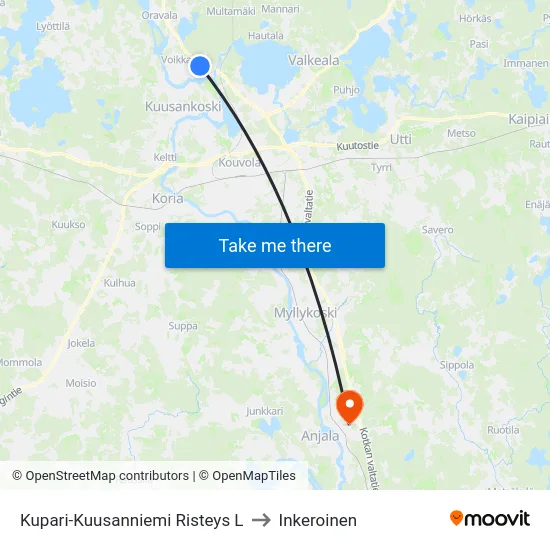 Kupari-Kuusanniemi Risteys L to Inkeroinen map