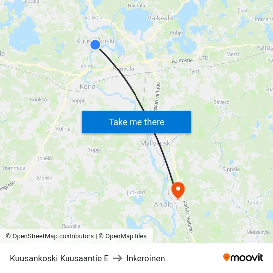 Kuusankoski Kuusaantie E to Inkeroinen map
