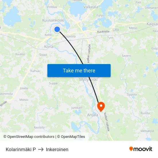 Kolarinmäki P to Inkeroinen map