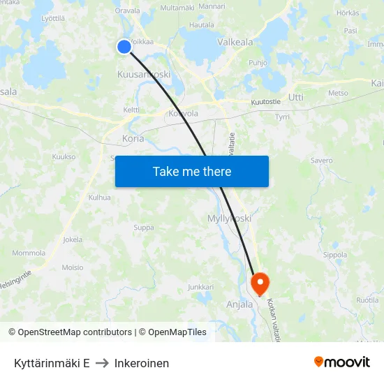 Kyttärinmäki E to Inkeroinen map