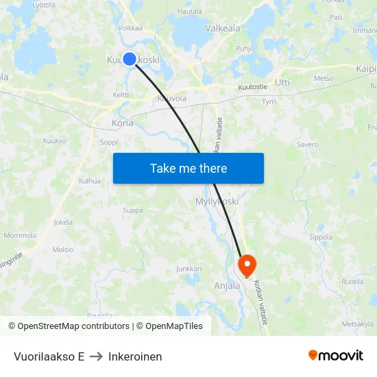 Vuorilaakso E to Inkeroinen map
