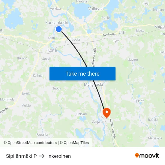 Sipilänmäki P to Inkeroinen map