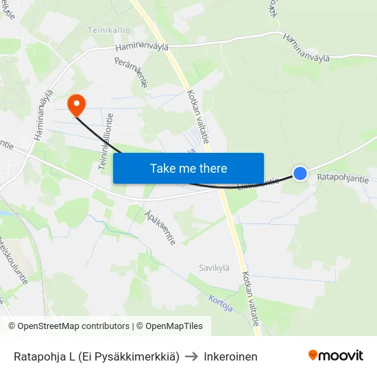 Ratapohja L (Ei Pysäkkimerkkiä) to Inkeroinen map