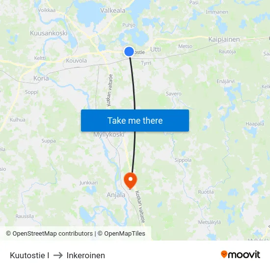 Kuutostie I to Inkeroinen map